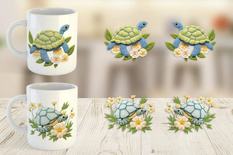 Mug Wrap Turtle Embroidery Sublimation artnoy 