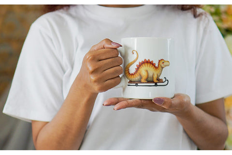 Mug Wrap UglyCute Dinosaur Winter Sports Watercolor Art Sublimation artnoy 