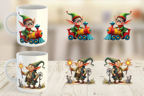 Mug Wrap UglyCute Elf Workshop Antics Watercolor Sublimation artnoy 
