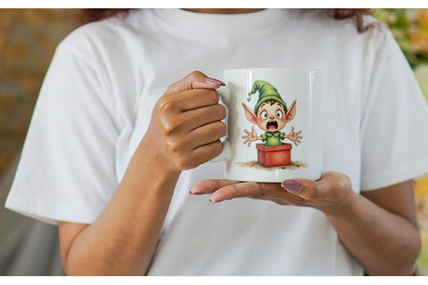 Mug Wrap UglyCute Elf Workshop Antics Watercolor Sublimation artnoy 