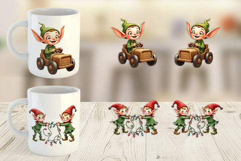 Mug Wrap UglyCute Elf Workshop Antics Watercolor Sublimation artnoy 