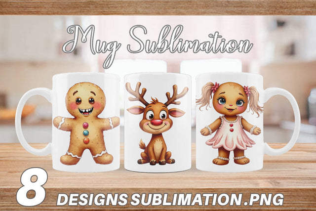 Mug Wrap UglyCute Gingerbread Pals Watercolor Sublimation artnoy 