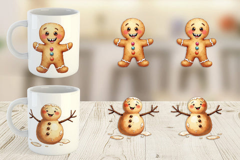 Mug Wrap UglyCute Gingerbread Pals Watercolor Sublimation artnoy 