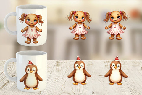 Mug Wrap UglyCute Gingerbread Pals Watercolor Sublimation artnoy 