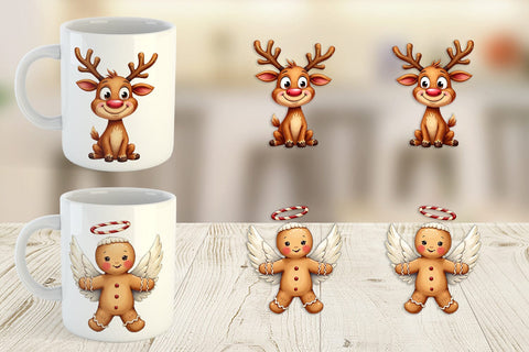 Mug Wrap UglyCute Gingerbread Pals Watercolor Sublimation artnoy 