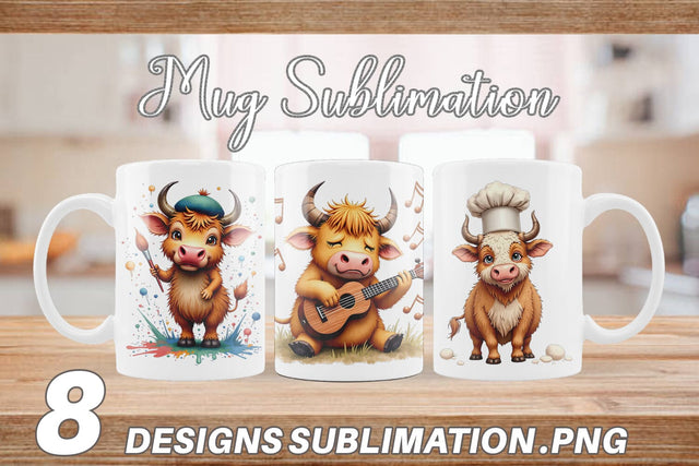 Mug Wrap UglyCute Highland Cow Occupations Quirky Jobs & Hobbies Sublimation artnoy 