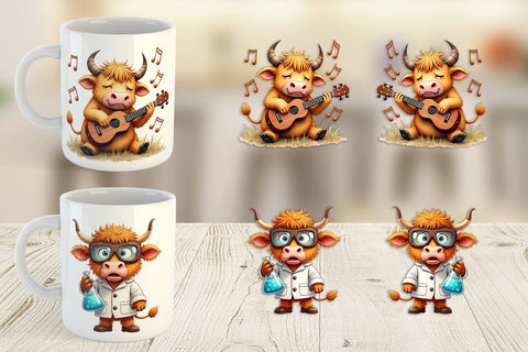 Mug Wrap UglyCute Highland Cow Occupations Quirky Jobs & Hobbies Sublimation artnoy 