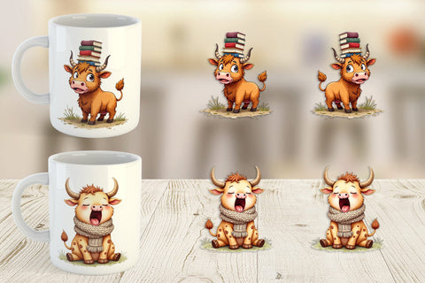 Mug Wrap UglyCute Highland Cow Watercolor Quirky Farm Friends Sublimation artnoy 