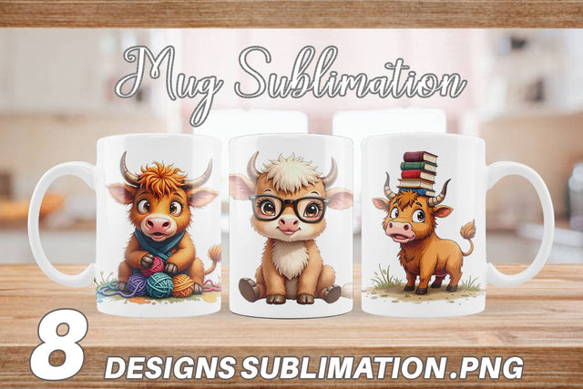 Mug Wrap UglyCute Highland Cow Watercolor Quirky Farm Friends Sublimation artnoy 