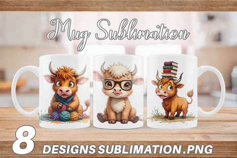 Mug Wrap UglyCute Highland Cow Watercolor Quirky Farm Friends Sublimation artnoy 