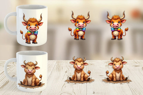 Mug Wrap UglyCute Highland Cow Watercolor Quirky Farm Friends Sublimation artnoy 