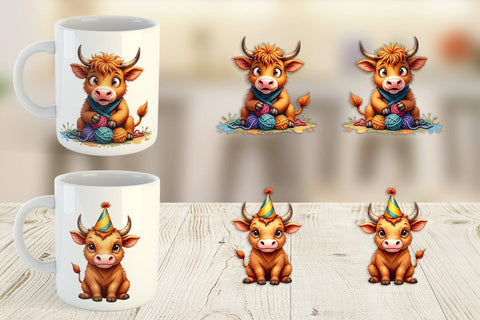 Mug Wrap UglyCute Highland Cow Watercolor Quirky Farm Friends Sublimation artnoy 