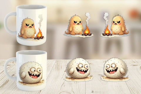 Mug Wrap UglyCute Woodland Monsters Winter Sports Sublimation artnoy 