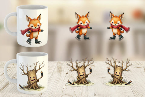 Mug Wrap UglyCute Woodland Monsters Winter Sports Sublimation artnoy 