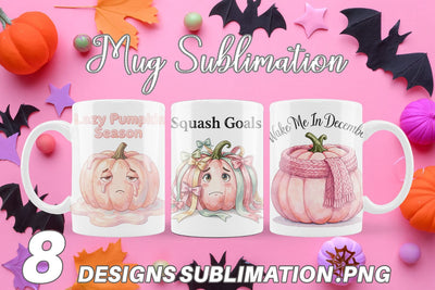 Mug Wrap Unbothered Pink Pumpkin Watercolor Sublimation artnoy 