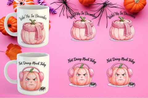Mug Wrap Unbothered Pink Pumpkin Watercolor Sublimation artnoy 