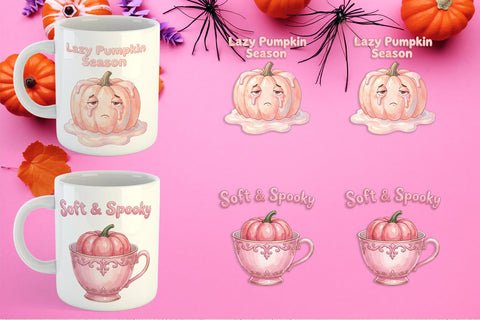 Mug Wrap Unbothered Pink Pumpkin Watercolor Sublimation artnoy 