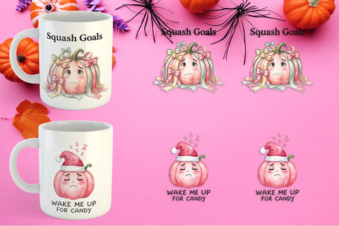 Mug Wrap Unbothered Pink Pumpkin Watercolor Sublimation artnoy 