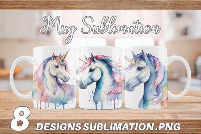 Mug Wrap Unicorns Watercolor Sublimation artnoy 