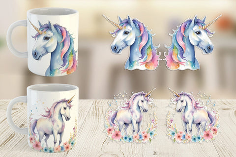 Mug Wrap Unicorns Watercolor Sublimation artnoy 