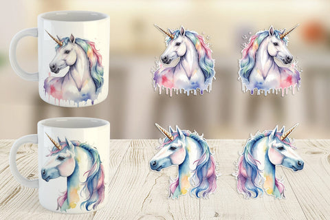 Mug Wrap Unicorns Watercolor Sublimation artnoy 