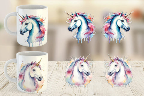 Mug Wrap Unicorns Watercolor Sublimation artnoy 
