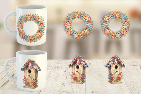 Mug Wrap USA Quilted Floral Bunting Watercolor Sublimation artnoy 