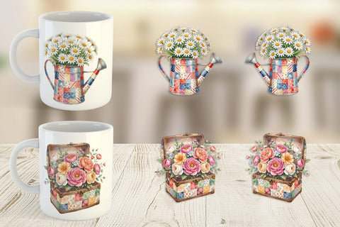 Mug Wrap USA Quilted Floral Bunting Watercolor Sublimation artnoy 