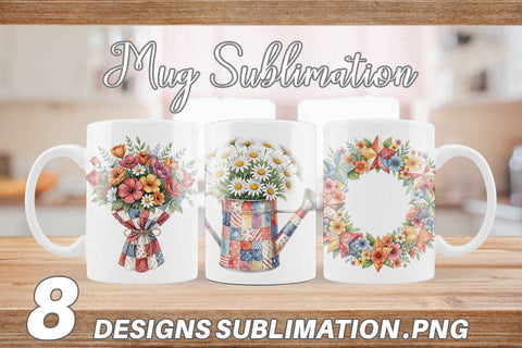 Mug Wrap USA Quilted Floral Bunting Watercolor Sublimation artnoy 