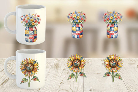 Mug Wrap USA Quilted Floral Bunting Watercolor Sublimation artnoy 