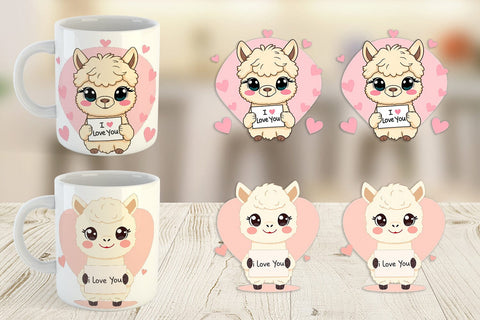Mug Wrap Valentine Alpaca Cartoon Sublimation artnoy 