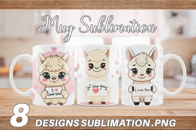 Mug Wrap Valentine Alpaca Cartoon Sublimation artnoy 