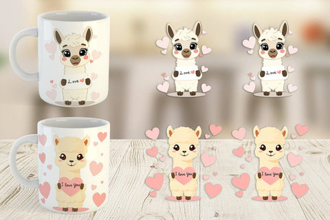Mug Wrap Valentine Alpaca Cartoon Sublimation artnoy 