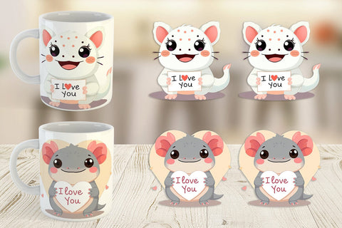 Mug Wrap Valentine Axolotl Cartoon Sublimation artnoy 