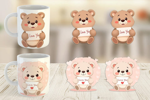 Mug Wrap Valentine Bear Cartoon Sublimation artnoy 