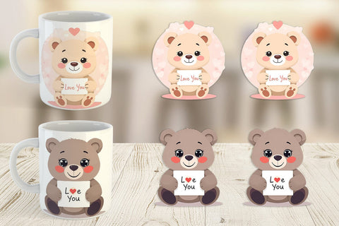 Mug Wrap Valentine Bear Cartoon Sublimation artnoy 