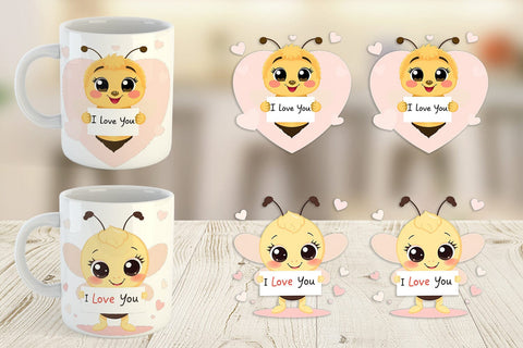 Mug Wrap Valentine Bee Cartoon Sublimation artnoy 