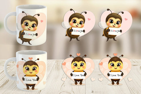 Mug Wrap Valentine Bee Cartoon Sublimation artnoy 