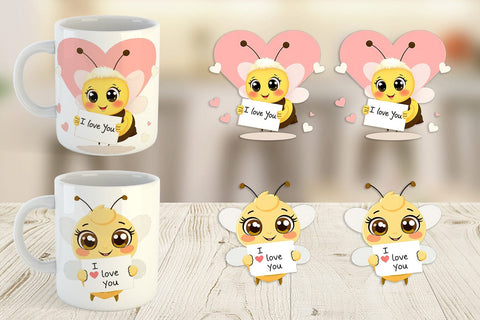 Mug Wrap Valentine Bee Cartoon Sublimation artnoy 