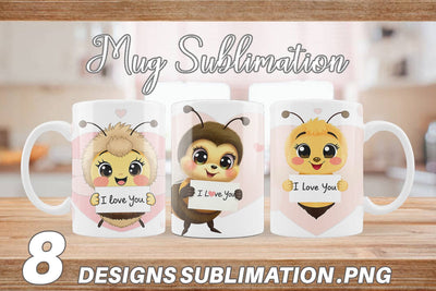 Mug Wrap Valentine Bee Cartoon Sublimation artnoy 