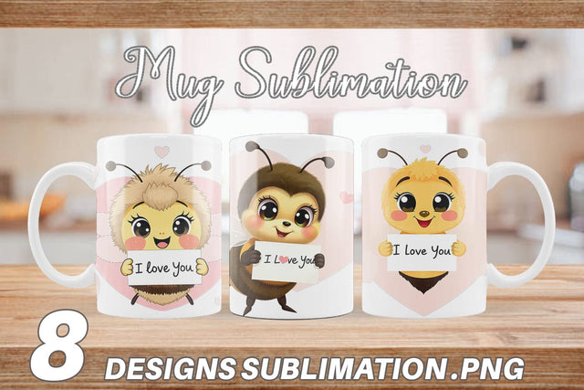 Mug Wrap Valentine Bee Cartoon Sublimation artnoy 