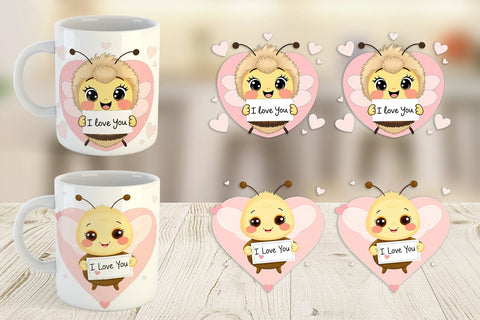 Mug Wrap Valentine Bee Cartoon Sublimation artnoy 