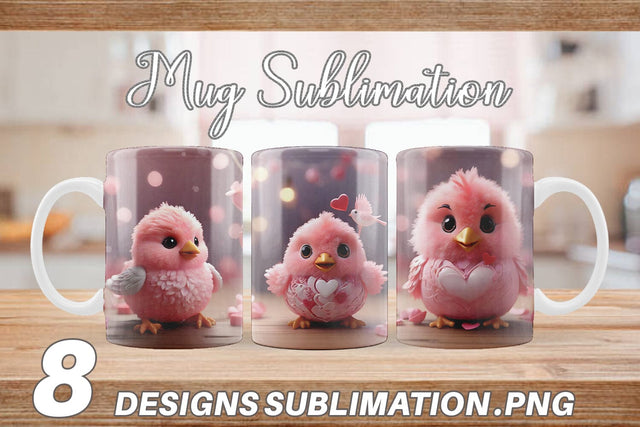 Mug Wrap Valentine Bird Pink Sublimation artnoy 