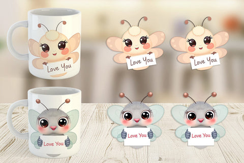Mug Wrap Valentine Butterfly Cartoon Sublimation artnoy 