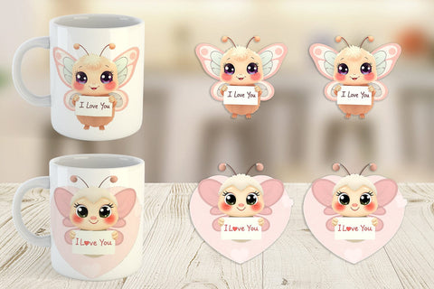 Mug Wrap Valentine Butterfly Cartoon Sublimation artnoy 