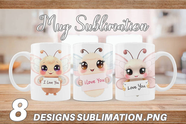 Mug Wrap Valentine Butterfly Cartoon Sublimation artnoy 