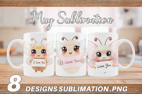 Mug Wrap Valentine Butterfly Cartoon Sublimation artnoy 