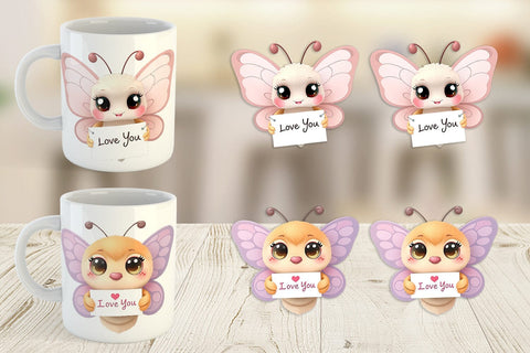 Mug Wrap Valentine Butterfly Cartoon Sublimation artnoy 