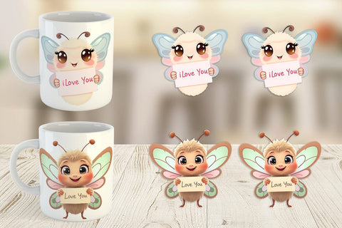 Mug Wrap Valentine Butterfly Cartoon Sublimation artnoy 