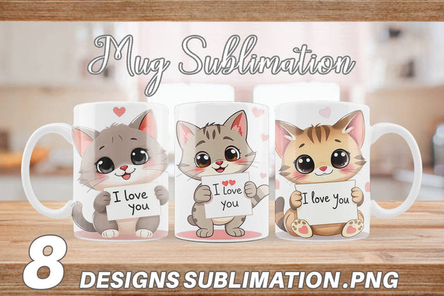Mug Wrap Valentine Cat Cartoon Sublimation artnoy 